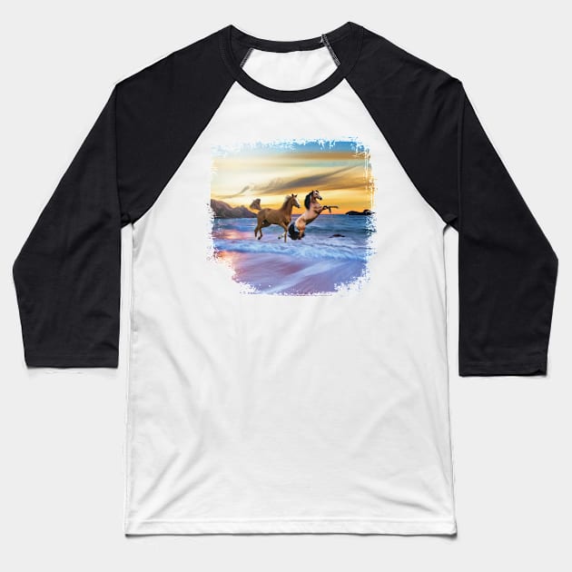 Horses On A Beach At Sunset Baseball T-Shirt by PhotoArts